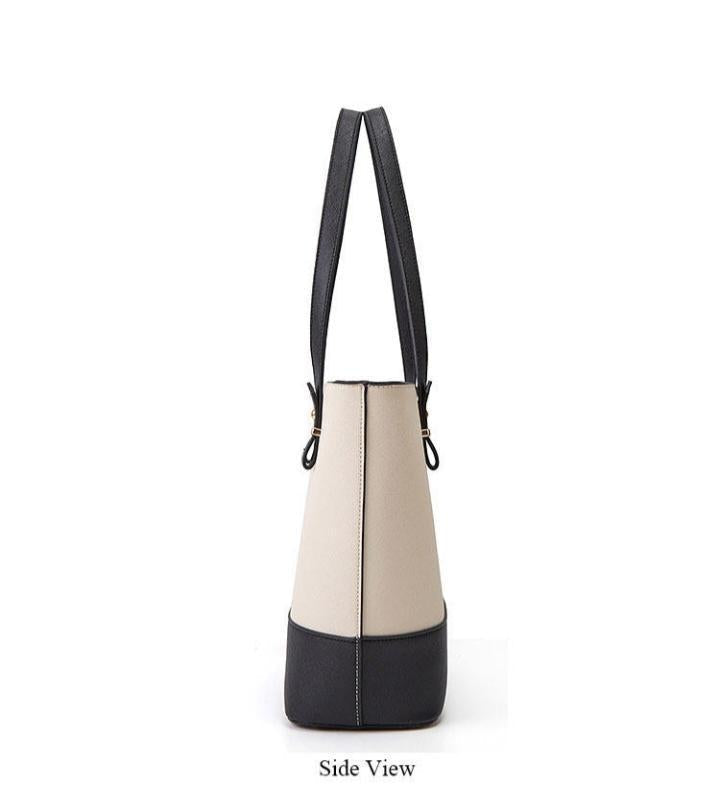 Classic Two-Tone Office Tote – Black & Beige